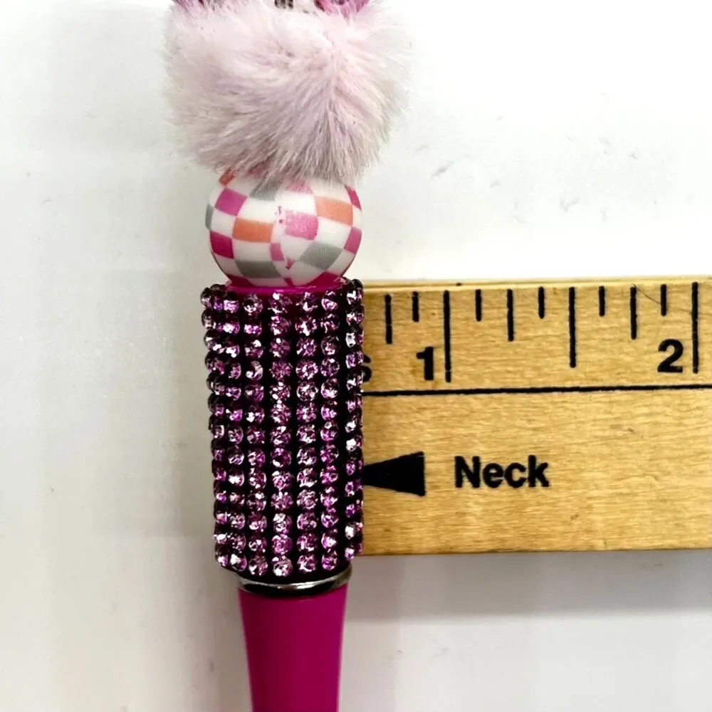 Unique Handmade Cute Hot Pink Crystal Furry Teddy Bear Beaded Pen